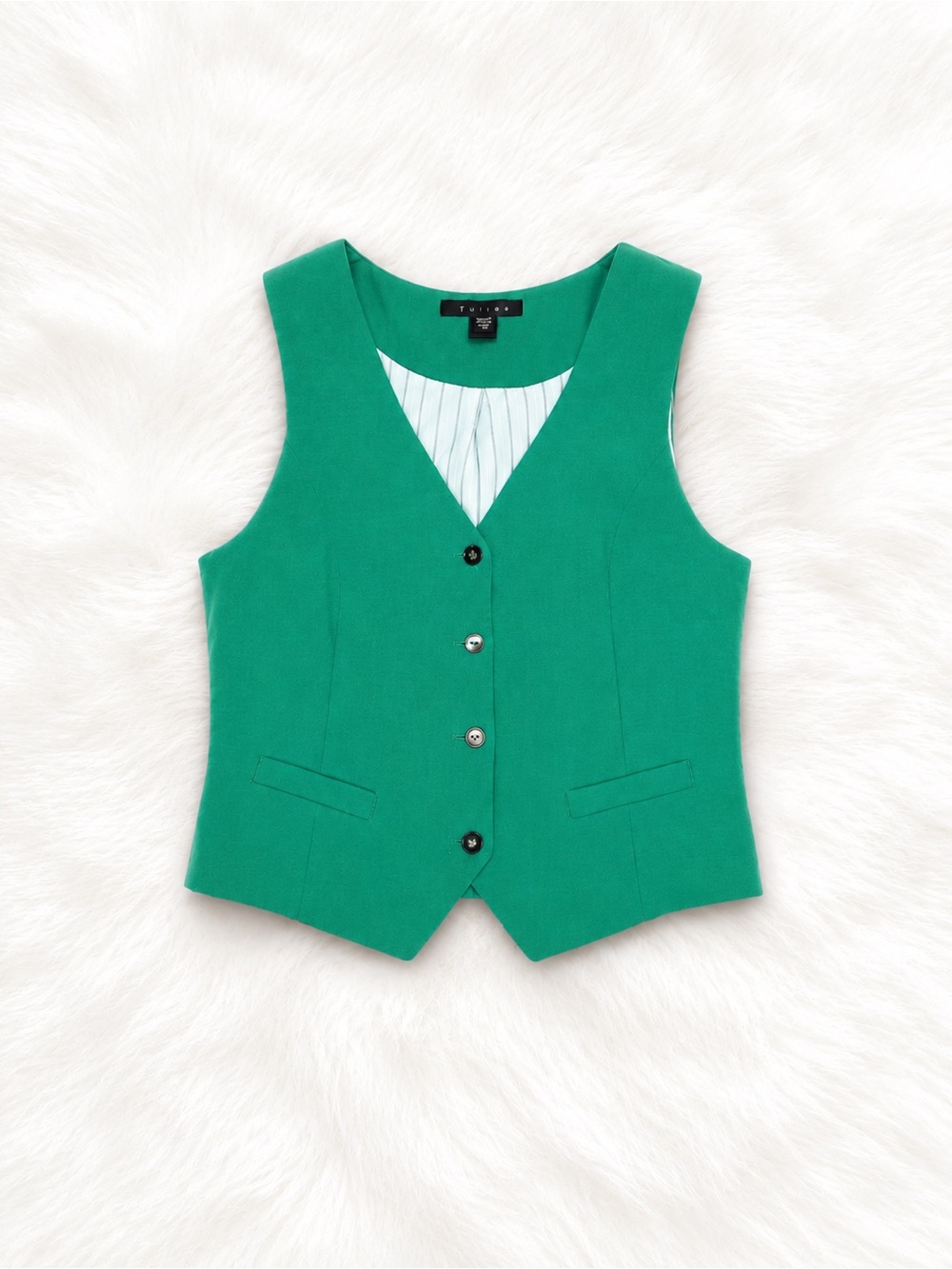 Tullea Emerald Green Tailored Vest Medium Chic Office Core Button Front